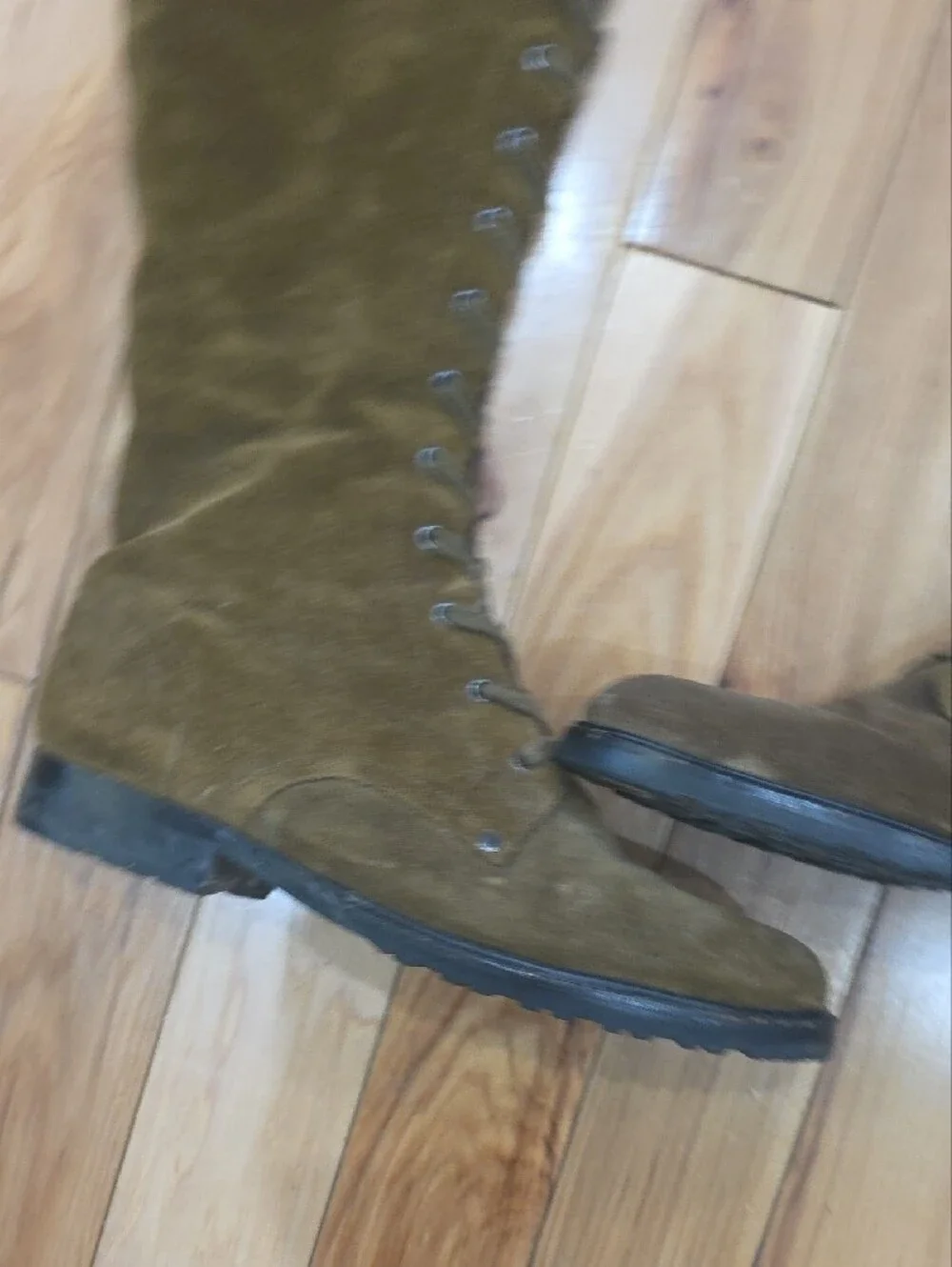 Olive Green Lace-Up Over-the-Knee Suede Boots - Women Via Spiga